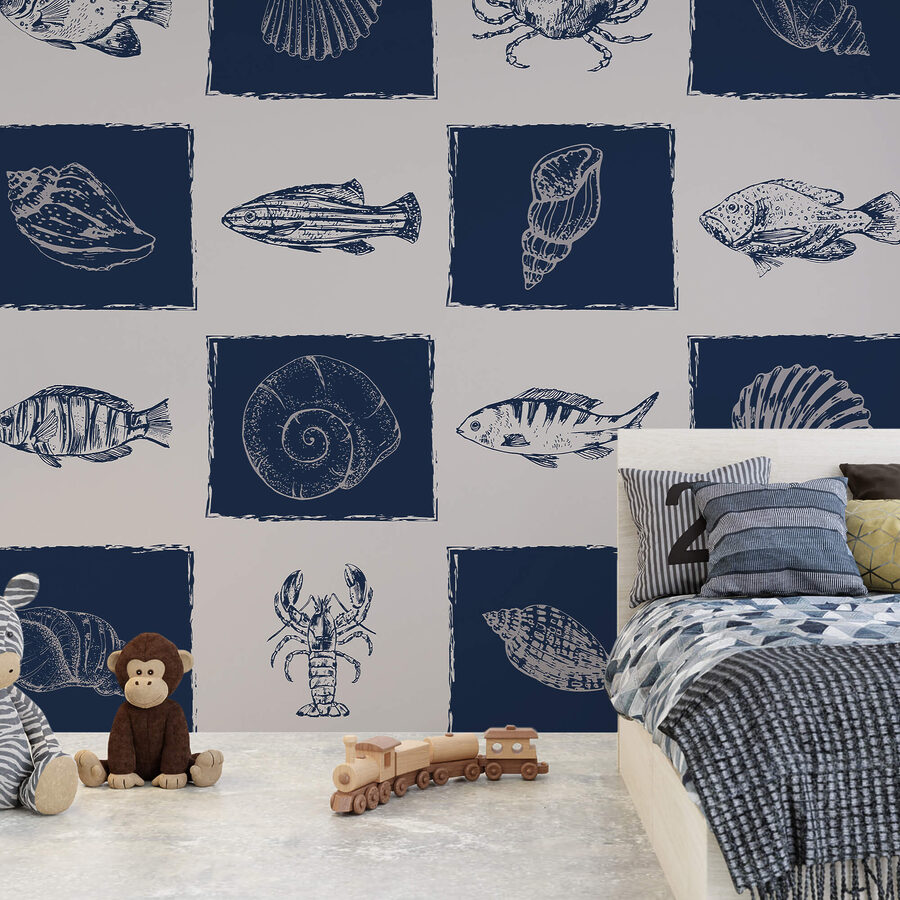 Wall mural Pattern of sea creatures (SKU: t00234)