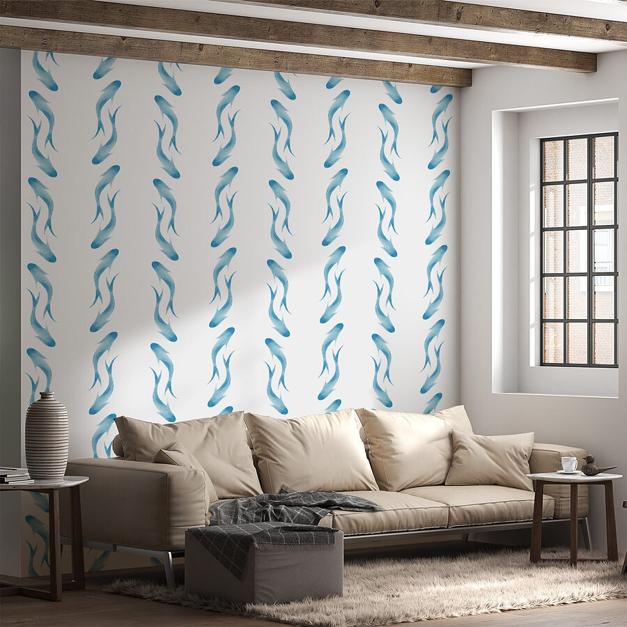 Wall mural Pattern of blue fish (SKU: w00570)