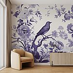 Wall mural Bird on a tree branch with flowers